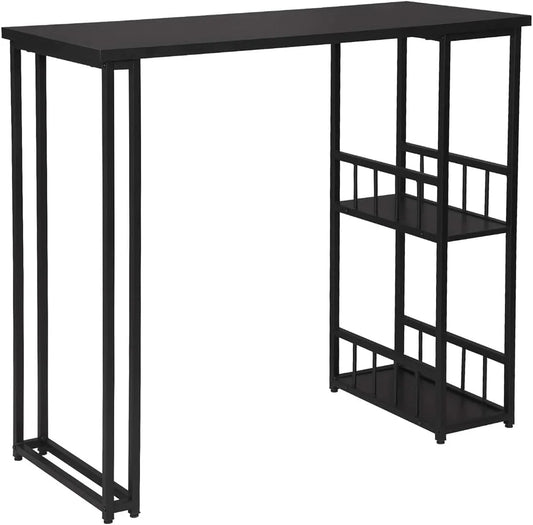 Table de Bar WOLTU avec Étagères en Métal et Plateau en MDF, 120x50x105cm, Noir
