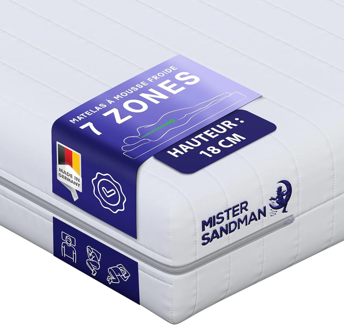 Matelas Ergonomique 7 Zones Mousse Froide, Housse Amovible, Certifié Oeko-TEX, Allemagne, 18 cm