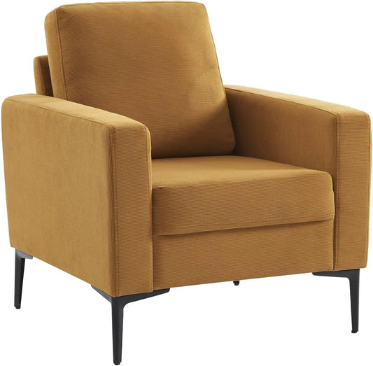 Sweeek - Fauteuil en Velours Ocre avec Pieds en Métal - Modèle Bjorn - 1 Place