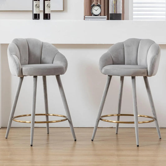 Ensemble de 2 Chaises de Bar Modernes en Velours avec Repose-Pieds, Gris