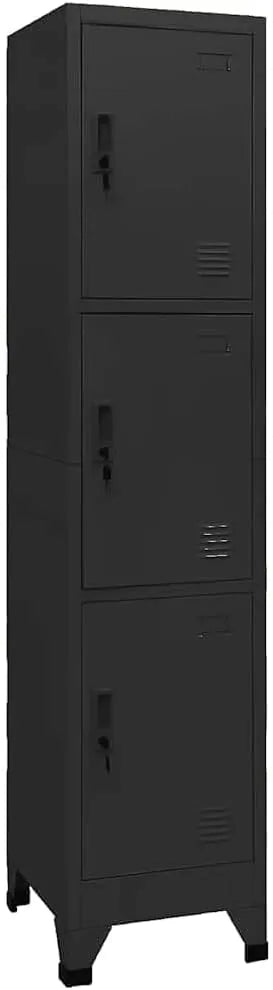 Armoire de Bureau en Acier Noir 38x45x180 cm pour Rangement Sportif et Nettoyage