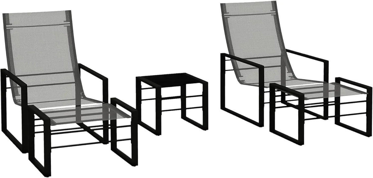 Ensemble de Jardin Outsunny 5 Pièces : Fauteuils, Repose-Pieds et Table en Métal avec Tissu Gris