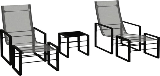 Ensemble de Jardin Outsunny 5 Pièces : Fauteuils, Repose-Pieds et Table en Métal avec Tissu Gris