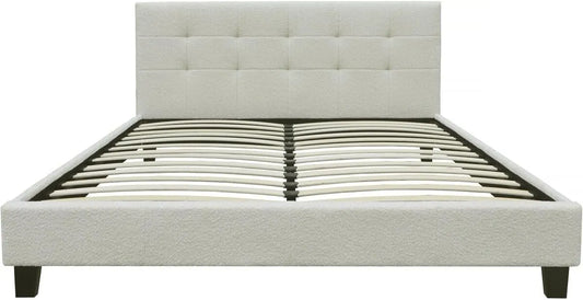 Lit en Tissu Bouclette Julia 140x190 cm - Couleur Crème