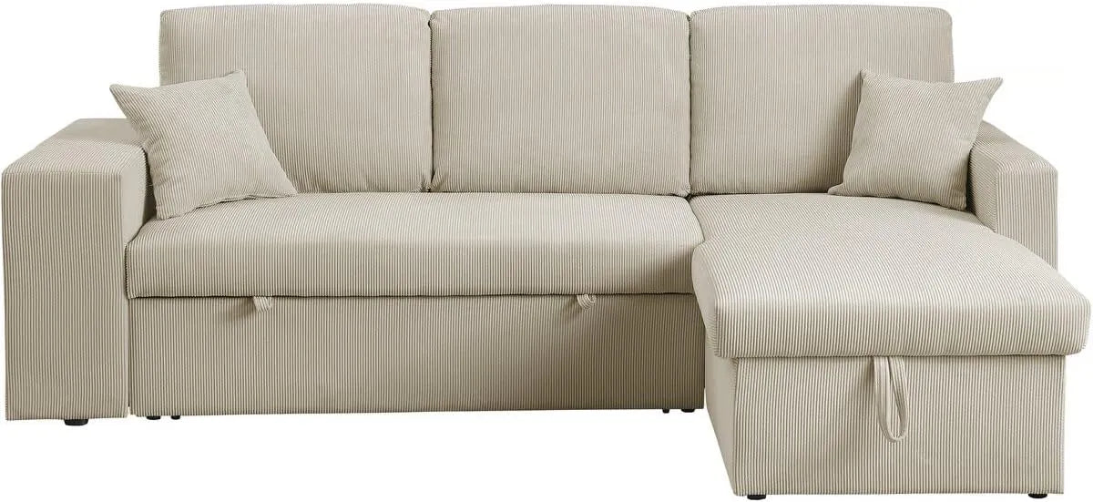 Canapé d'angle réversible en velours côtelé Axel - Convertible 3 places - Beige