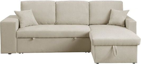 Canapé d'angle réversible en velours côtelé Axel - Convertible 3 places - Beige