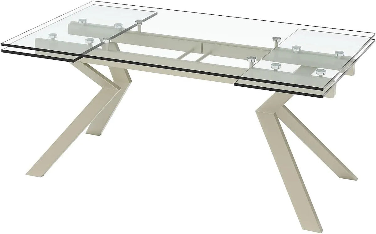 Table à Manger Extensible 6-8 Personnes Verre Trempé et Métal Beige - VELIKA