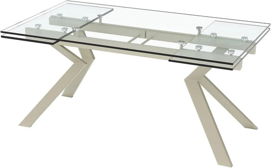 Table à Manger Extensible 6-8 Personnes Verre Trempé et Métal Beige - VELIKA