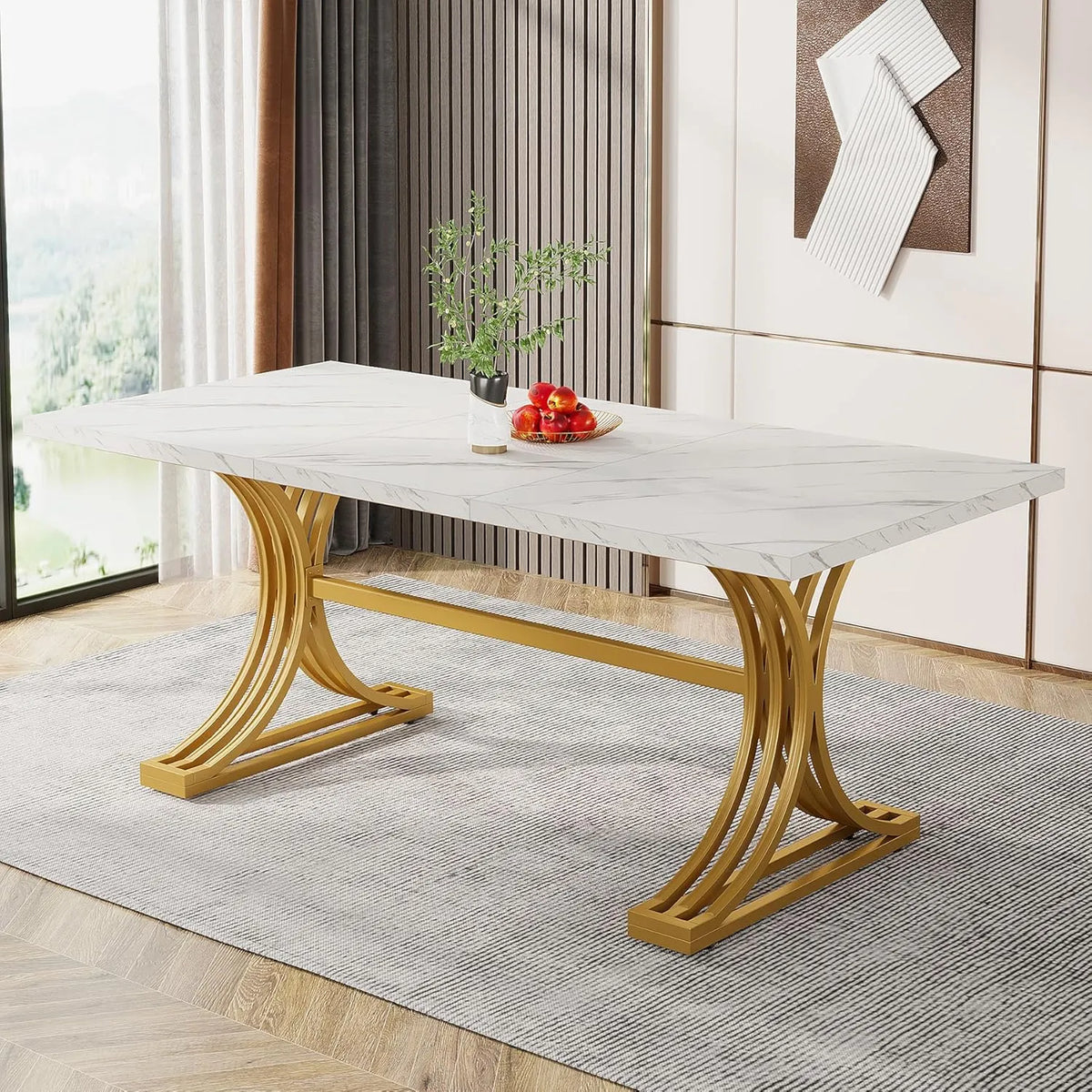 Grande table à manger moderne Tribesigns pour 4 à 6 personnes, 160 cm, pieds en métal élégants