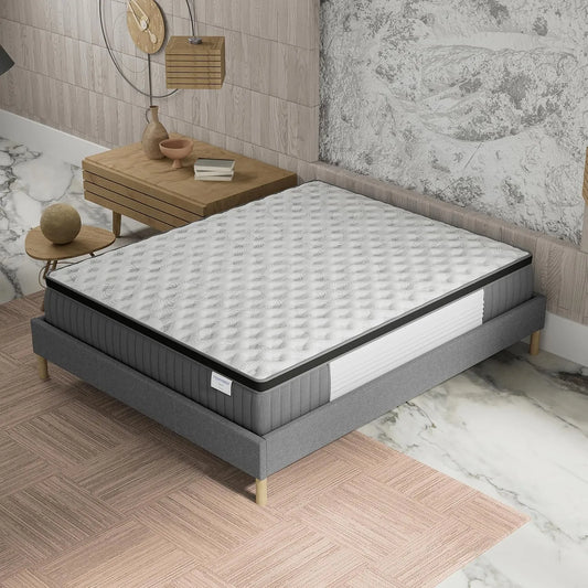 Matelas Hybride 140x200 cm Épaisseur 30 cm - Ressorts Ensachés et Mousse à Mémoire - Label SANITIZED