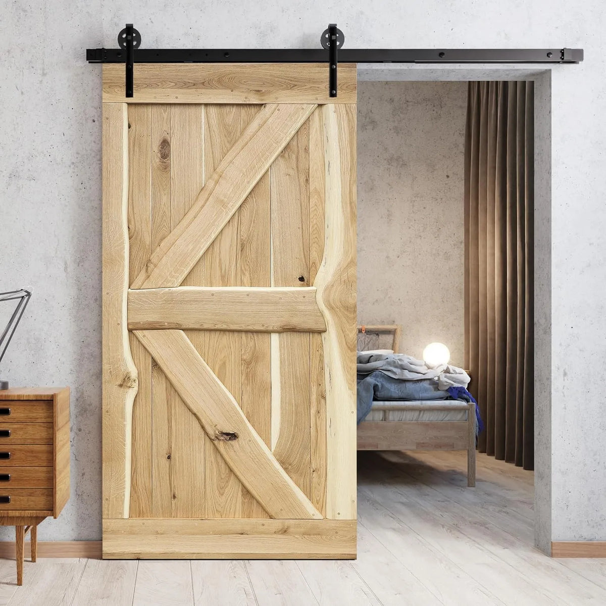 Porte en chêne massif style rustique pour système coulissant, finition ancienne, 80x210 cm