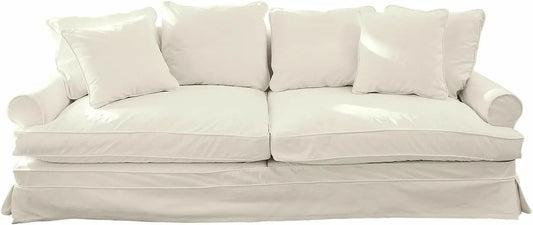 Canapé Campagne en Bois de Chêne avec Coussin Lin Lavable