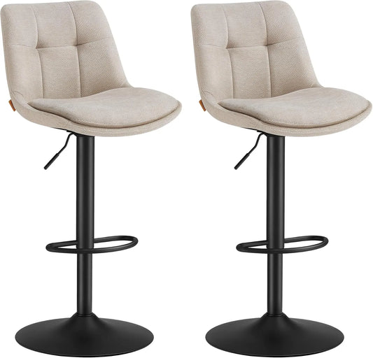 Chaises de Bar Pivotantes Réglables, Lot de 2, avec Repose-Pieds et Dossier, pour Cuisine ou Comptoir, Acier Blanc Crème