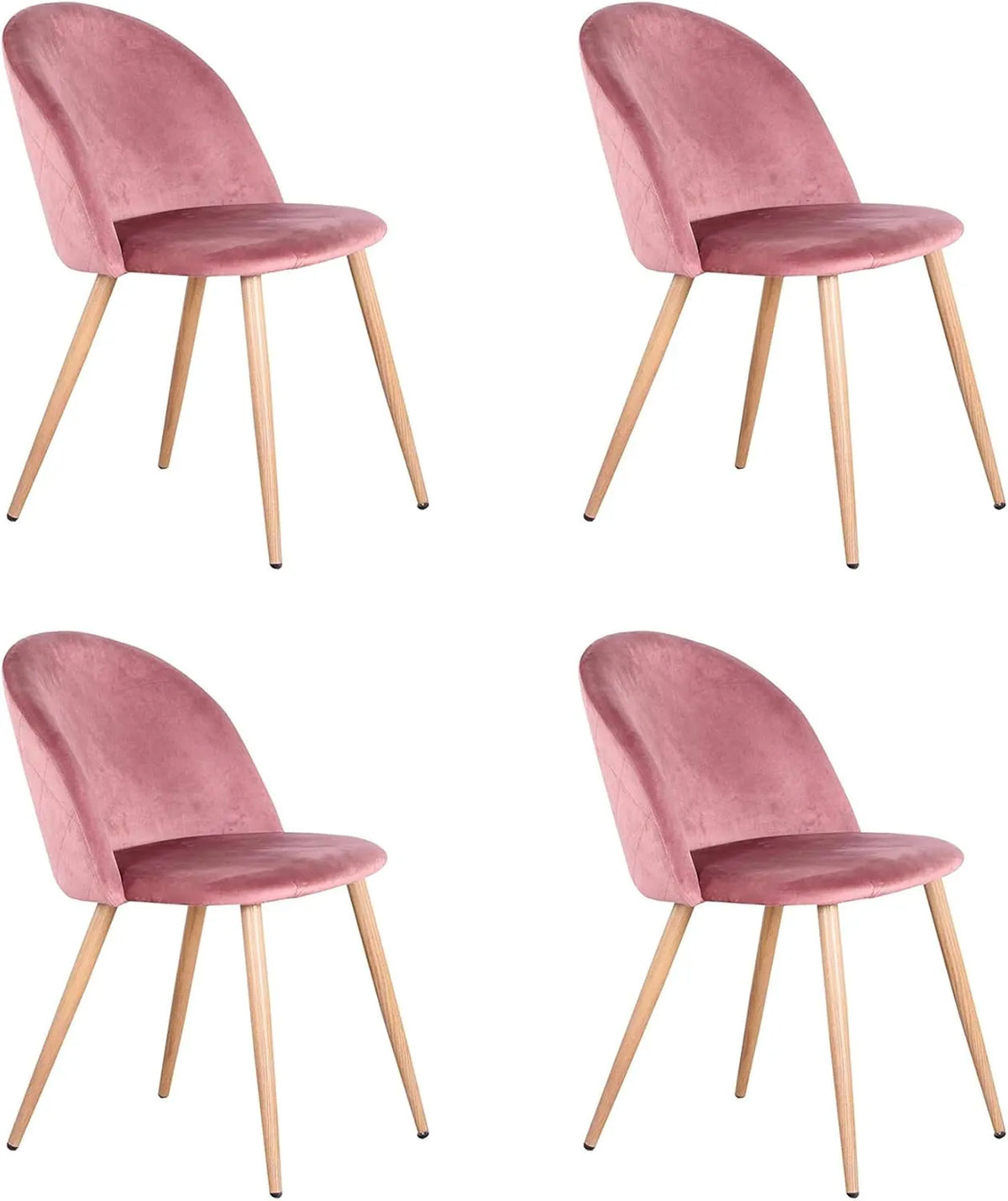 Ensemble de 4 chaises de salle à manger en velours rose avec pieds réglables