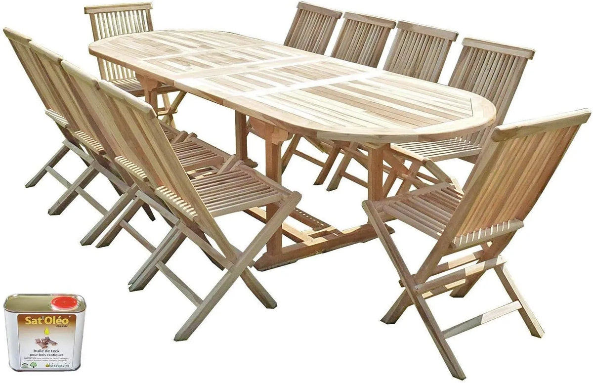 Ensemble de Salon de Jardin en Teck Naturel 280x90x75 cm - C&L Jardin