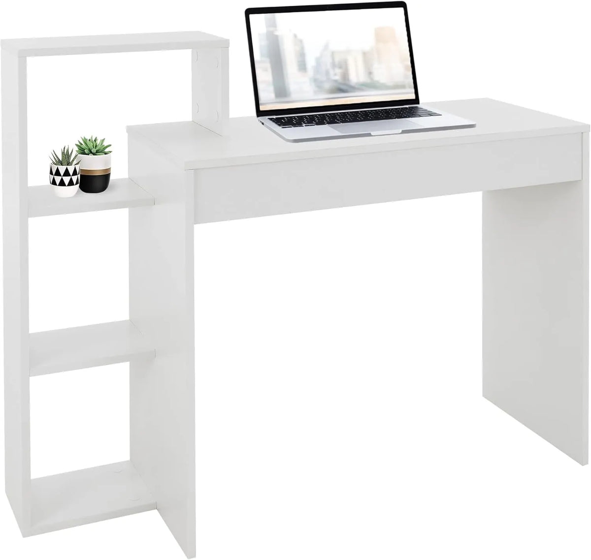 Bureau Multifonctionnel en Bois avec Étagères, Blanc, 110x72x40 cm, Idéal pour Bureau à Domicile