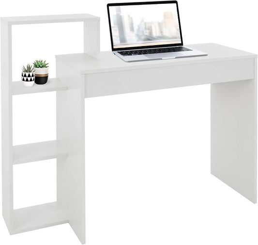 Bureau Multifonctionnel en Bois avec Étagères, Blanc, 110x72x40 cm, Idéal pour Bureau à Domicile