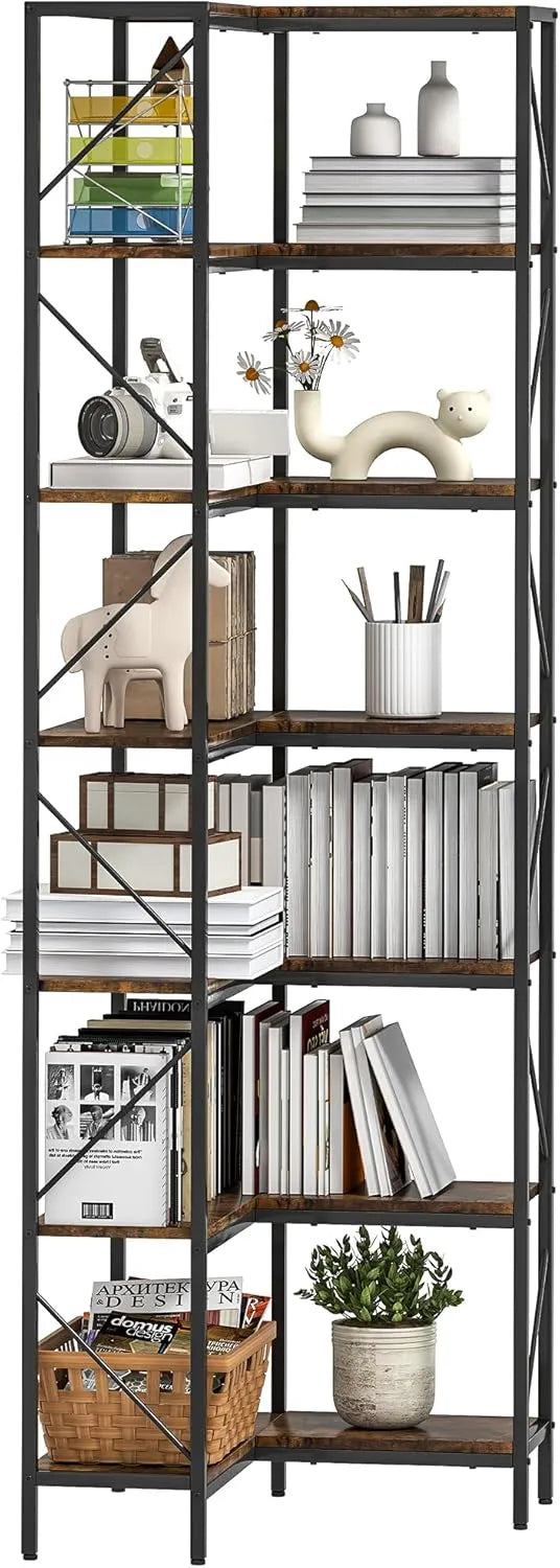 Étagère d'Angle Industrielle à 7 Niveaux HOMCOM, Rangement pour Salon, Chambre et Bureau, 60 x 60 x 198 cm, Finition Brun Rustique