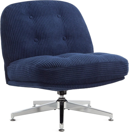 Chaise Pivotante IWMH en Velours Côtelé sans Accoudoirs, Pieds Croisés Fixes, pour Salon et Chambre