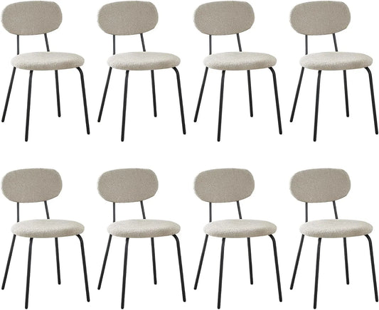Lot de 8 Chaises Empilables en Tissu Teddy avec Pieds Métalliques pour Salle à Manger et Salon - Kaki