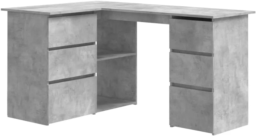 Bureau d'Angle Moderne en Bois d'Ingénierie Gris Béton pour Salon ou Bureau