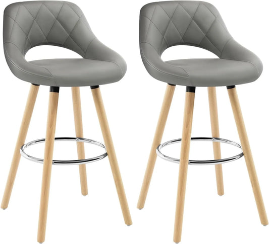 Lot de 2 Tabourets de Bar avec Dossier en Bois et Siège Similicuir Gris