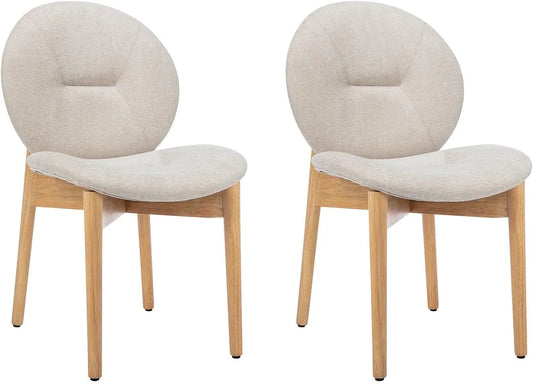 Ensemble de 2 chaises en tissu beige et bois d'hévéa pour salle à manger - ISADIO