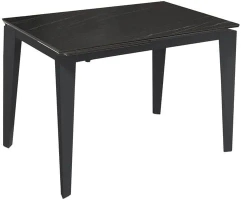 Table à manger extensible moderne 120-170 cm, céramique et verre trempé, pieds métal, 6 personnes