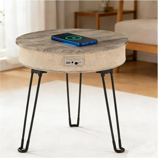 Table Basse Intelligente Pliable avec Haut-Parleurs et Charge Sans Fil, Compatible WiFi