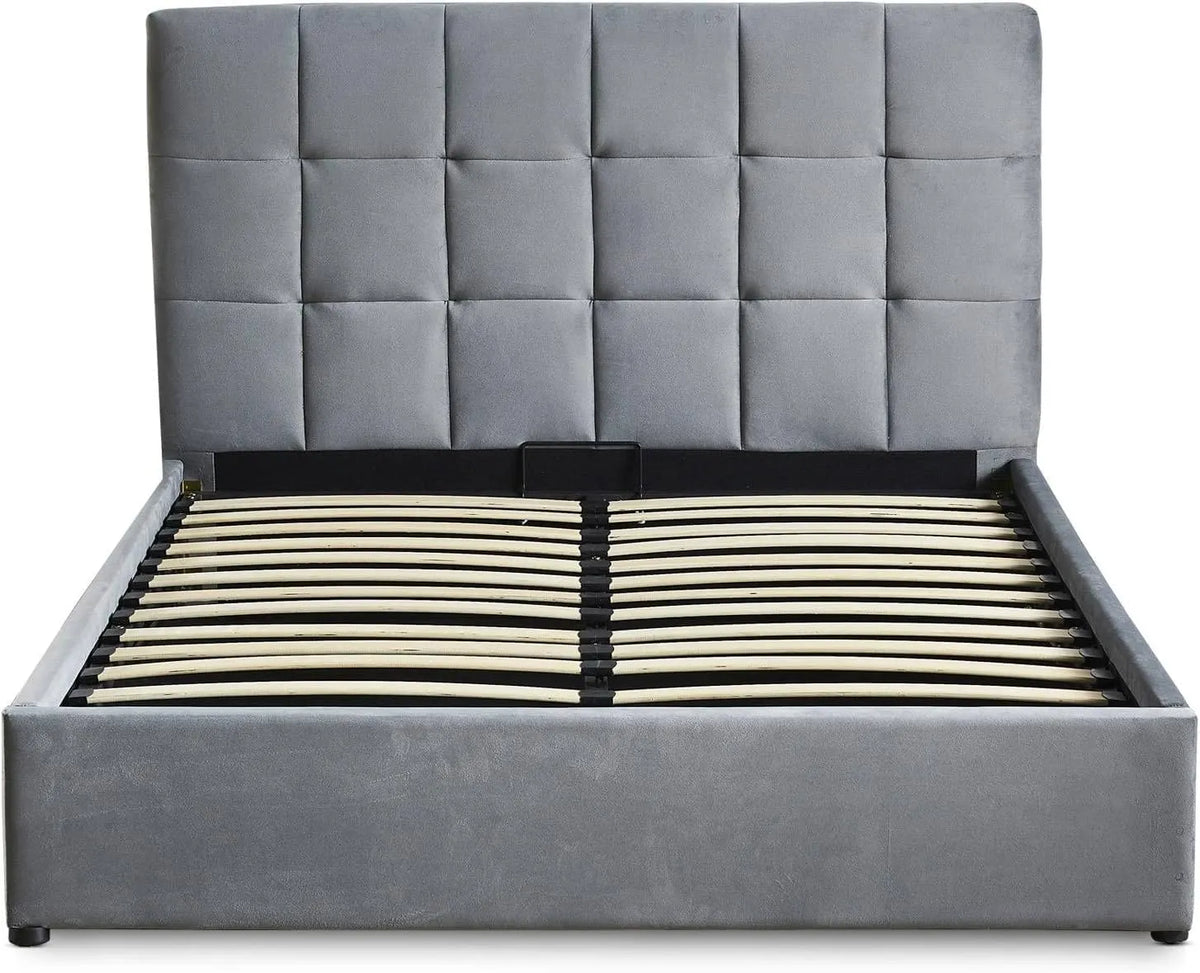 Lit Double Menzzo Luftani 180x200 cm avec Sommier Relevable en Velours Argenté