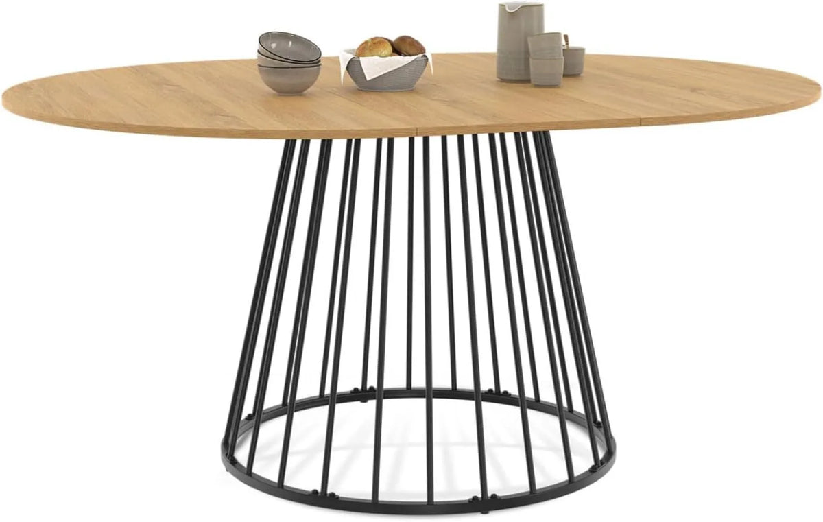 Table de Salle à Manger Ronde Extensible Yuna 4 à 8 Personnes avec Plateau en Bois et Pied en Métal, 110-150 cm
