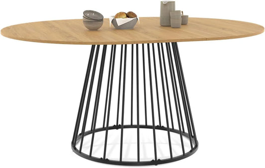 Table de Salle à Manger Ronde Extensible Yuna 4 à 8 Personnes avec Plateau en Bois et Pied en Métal, 110-150 cm