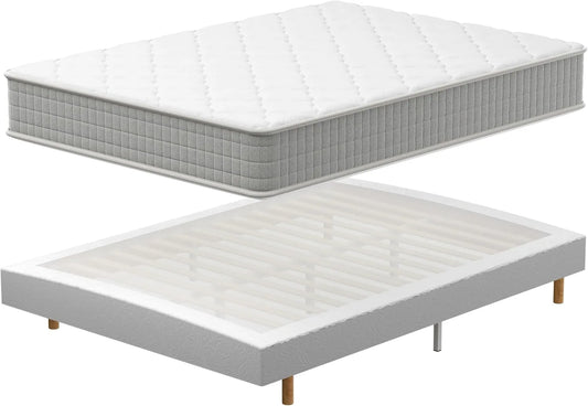 Lit Double 160x200 cm avec Matelas Mémoire de Forme et Sommier Tapissier, Confort Respirant