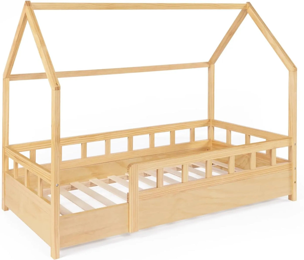 IDMarket - Lit Enfant Cabane en Bois 80x160 CM NEREE avec Barrières et Sommier