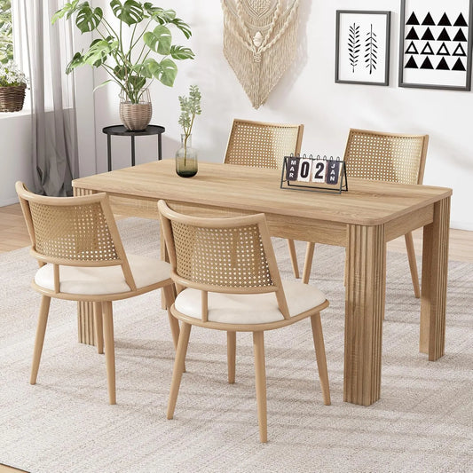 Ensemble de 4 Chaises de Salle à Manger Merax avec Siège en PU et Dossier en Rotin, Beige