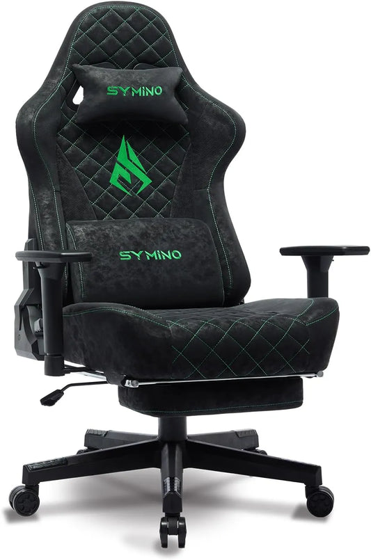 Chaise Gaming Ergonomique Symino avec Repose-Pieds et Support Lombaire - 200kg, Hauteur Ajustable, Simili Cuir Noir