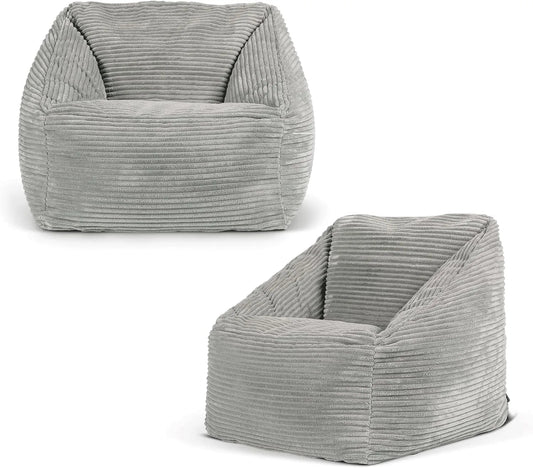 Lot de 2 Poufs Enfant Velours Côtelé Gris, Fauteuil et Chaise pour Chambre