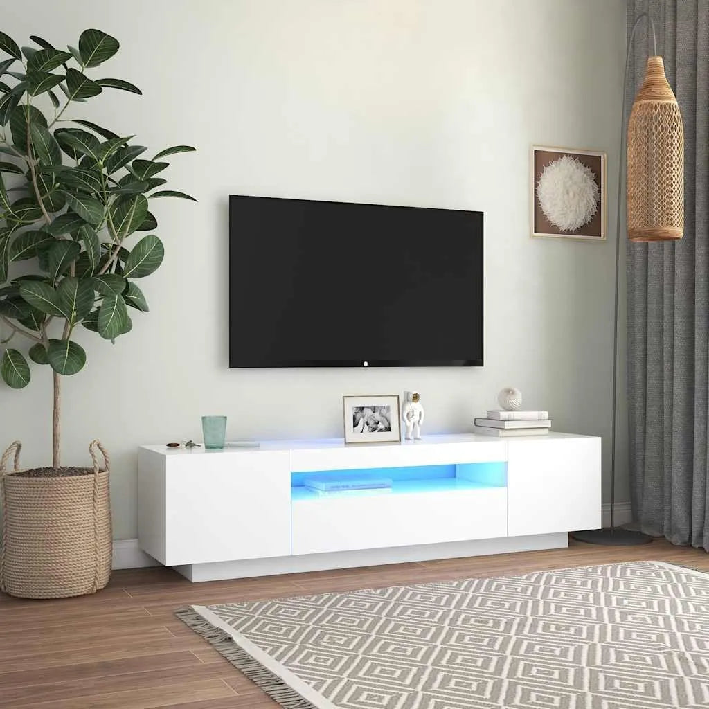 Meuble TV Blanc avec Éclairage LED 160x35x40 cm, Design Moderne