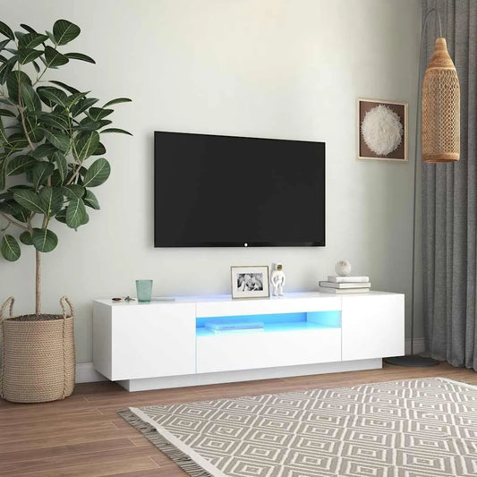 Meuble TV Blanc avec Éclairage LED 160x35x40 cm, Design Moderne
