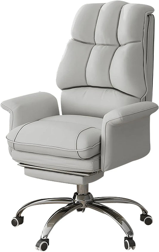 Fauteuil de bureau ergonomique inclinable en cuir synthétique avec repose-pieds, design pivotant pour jeux et travail à domicile (gris)