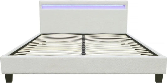 Lit en Tissu Bouclette avec Éclairage LED 140x190cm - Crème
