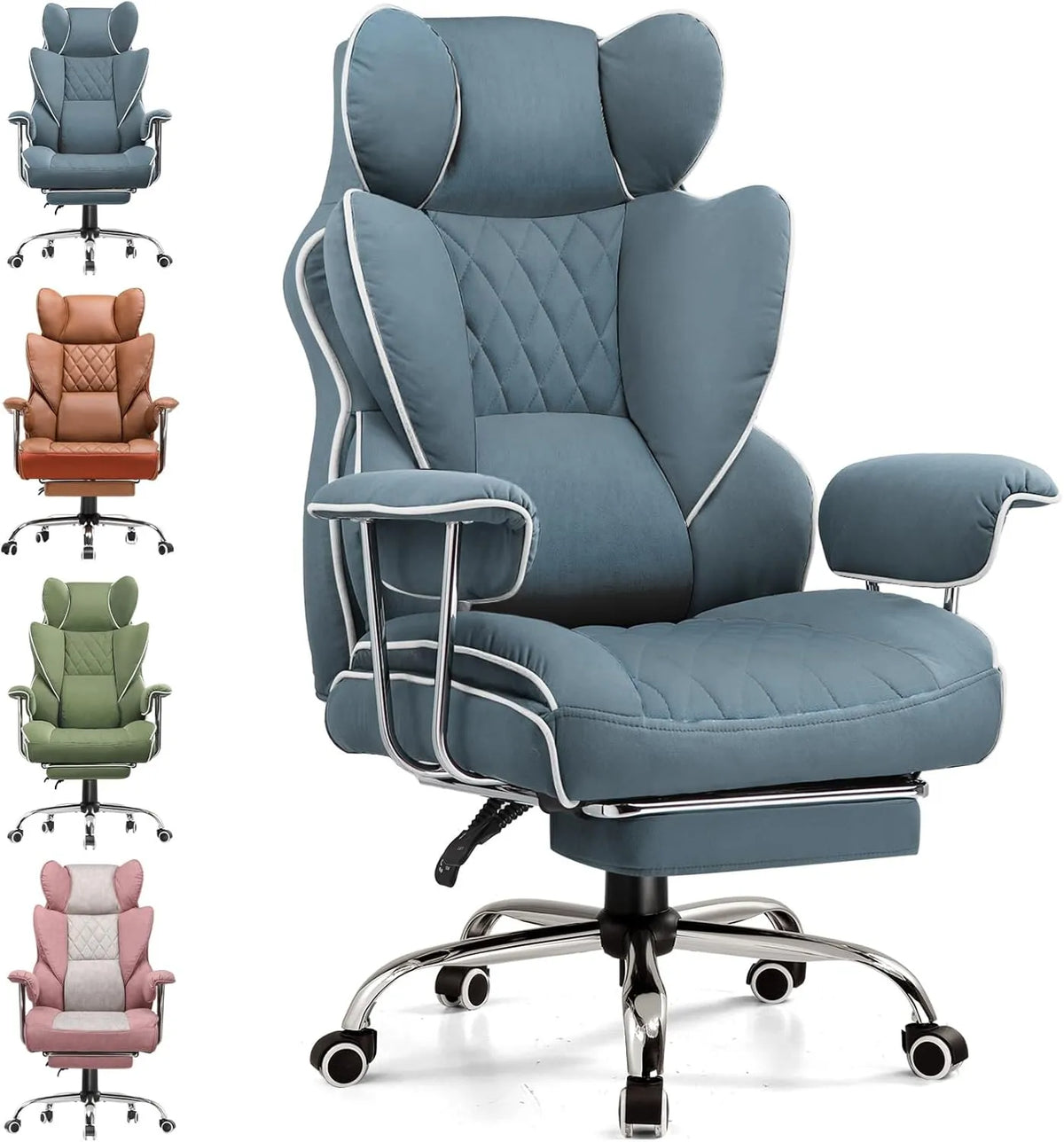 Chaise de Jeu Ergonomique GTPLAYER, Fauteuil de Bureau avec Support Lombaire, Siège Confortable avec Accoudoirs Rembourrés et Repose-Pieds, Hauteur Ajustable, Tissu Bleu