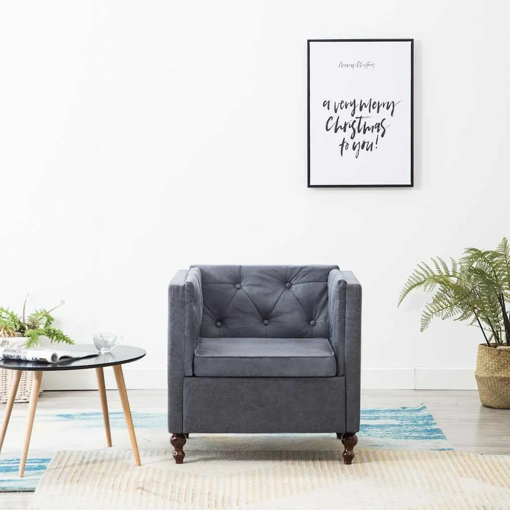 Fauteuil d'Appoint en Tissu Gris avec Accoudoirs, Style Moderne pour Salon, Chambre, Bureau, Confortable avec Pieds en Métal