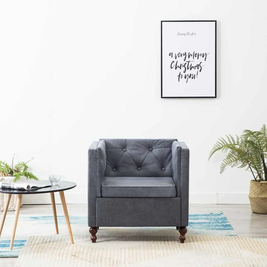 Fauteuil d'Appoint en Tissu Gris avec Accoudoirs, Style Moderne pour Salon, Chambre, Bureau, Confortable avec Pieds en Métal