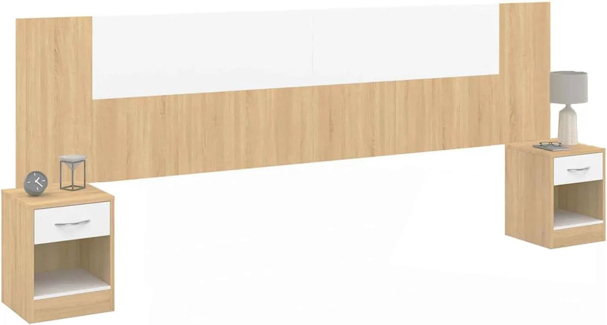 Ensemble de Tête de Lit avec Chevets Modulables SAPA - Bois et Blanc - Tailles 140, 160, 180 cm