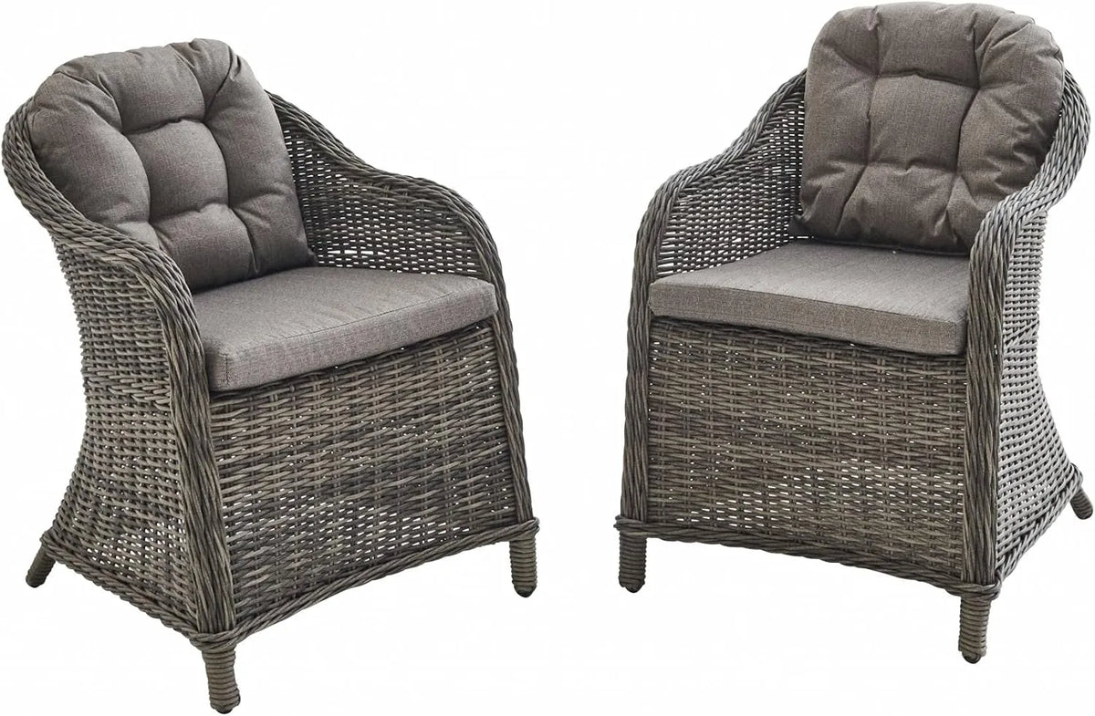 Ensemble de 2 Fauteuils en Résine Tressée Gris avec Coussins Beiges - Structure Aluminium