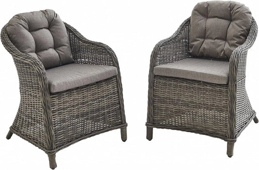 Ensemble de 2 Fauteuils en Résine Tressée Gris avec Coussins Beiges - Structure Aluminium