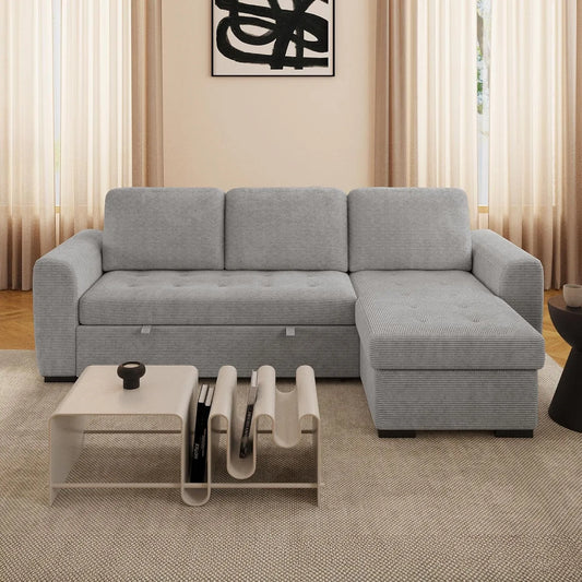 Canapé d'Angle Réversible Convertible avec Coffre en Velours Gris Clair
