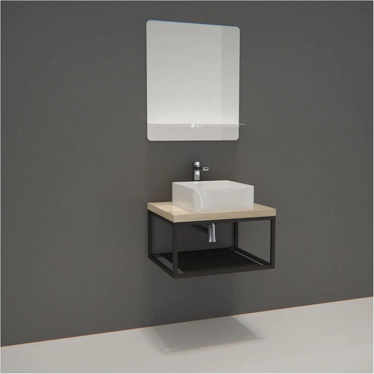 Ensemble Meuble de Salle de Bain Will - Bois et Métal avec Vasque et Miroir, 60 cm