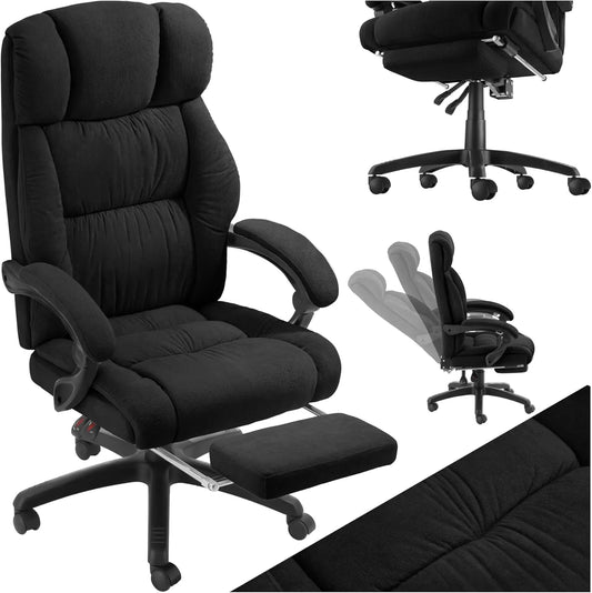 Chaise de Bureau Ergonomique Velours avec Repose-Pieds - Pivotante 360° - Noir